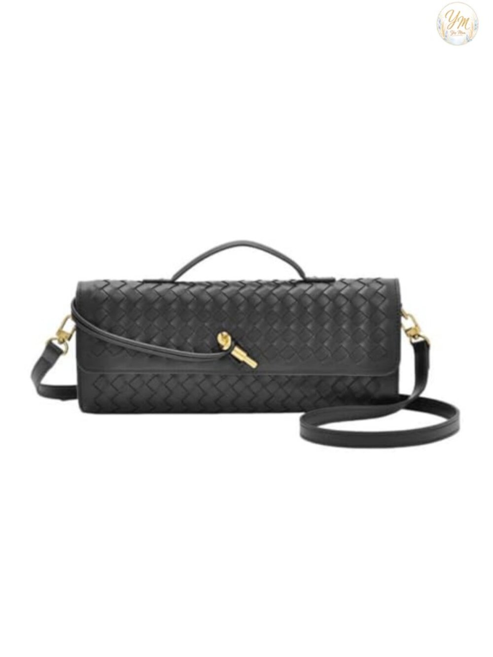 Woven PU Leather Satchel Clutch Crossbody Bag with Detachable Strap